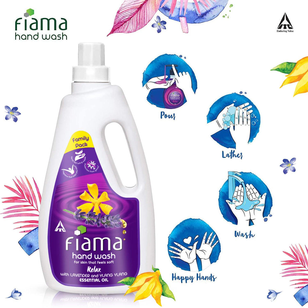 Fiama Relax Hand Wash, 1000ml refill pack, Lavender and Ylang Ylang, For Soft and Supple Hands, Fragrant Handwash