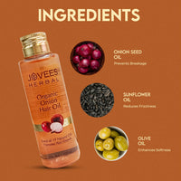 Jovees Herbal Organic Onion Hair Oil 100ML | Controls Hair Fall, Promotes Growth | Contains Onion Seed Oil, Olive oil, Sesame oil, Almond oil | Suitable for All Hair Types