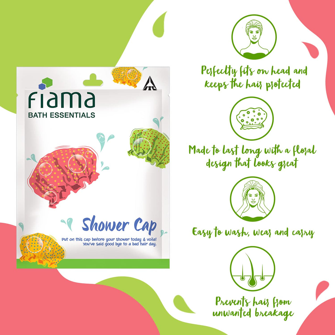 Fiama Bath Essentials Shower Cap, 1 Piece, Hair Cap for Bathing, Hair Protection