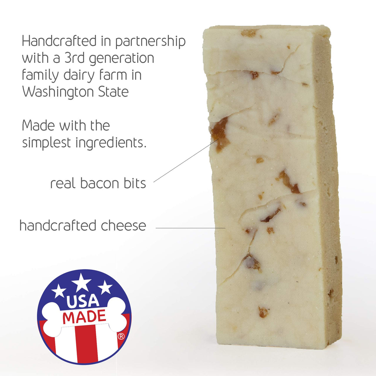 Himalayan Dog Chew Yak Cheese Dog Chews, 100% Natural, Long Lasting, Gluten Free, Healthy & Safe Dog Treats, Lactose & Grain Free, Protein Rich, Large Dogs 55 Lbs & Smaller, Real Bacon Bits, 3.3 oz