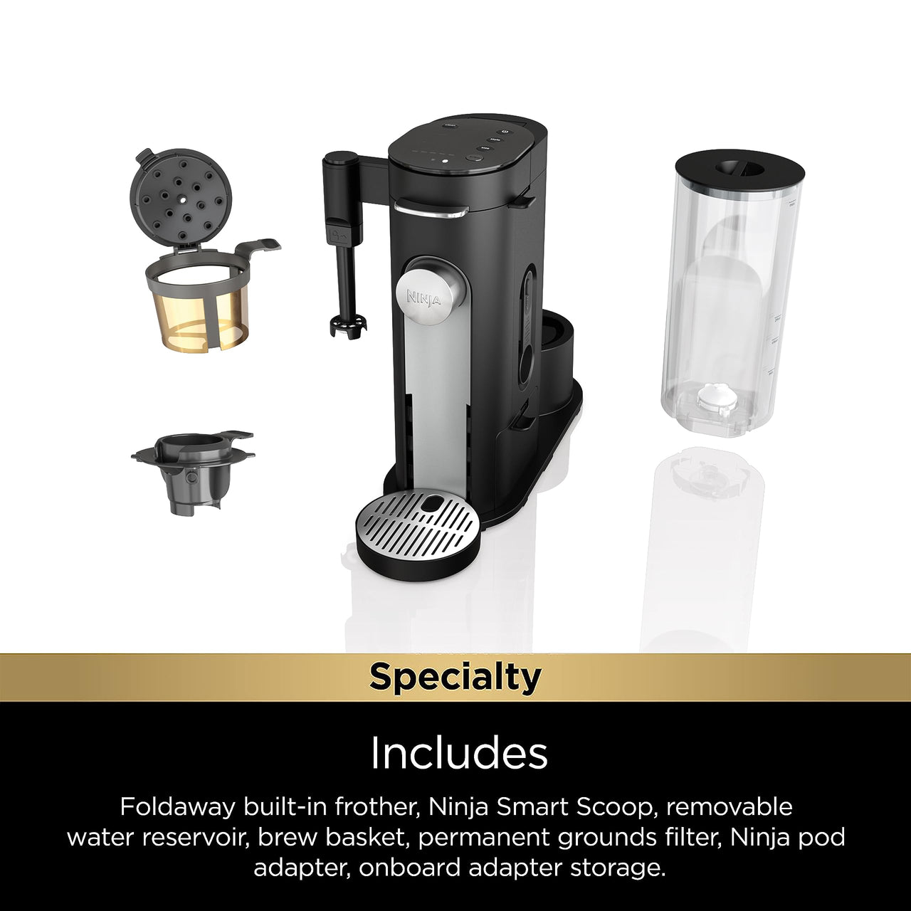 Ninja Pods & Grounds Specialty Single-Serve Coffee Maker, K-Cup Pod Compatible, Built-In Milk Frother, 6-oz. Cup to 24-oz. Travel Mug Sizes, Iced Coffee Maker, Glacier Blue, PB051GB
