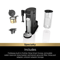 Ninja Pods & Grounds Specialty Single-Serve Coffee Maker, K-Cup Pod Compatible, Built-In Milk Frother, 6-oz. Cup to 24-oz. Travel Mug Sizes, Iced Coffee Maker, Glacier Blue, PB051GB