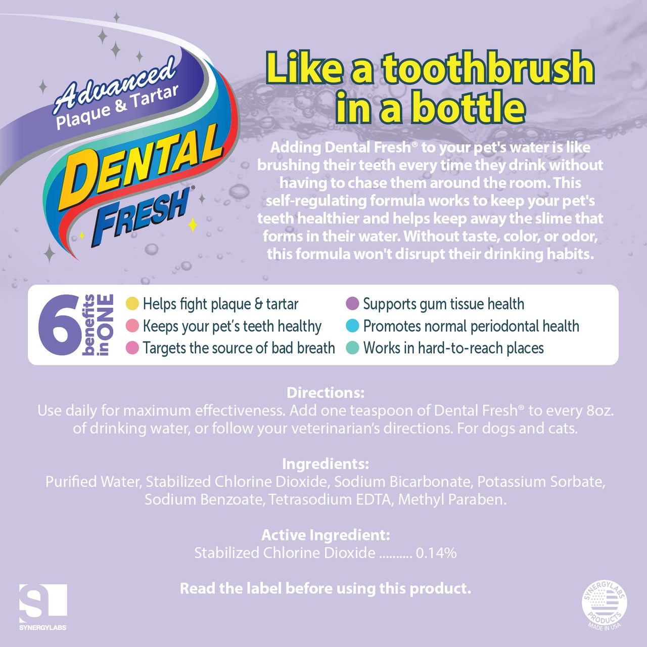 Dental Fresh Advanced Plaque and Tartar Water Additive, 17oz – Dog Teeth Cleaning Formula to Freshen Breath and Improve Overall Oral Health 17 oz