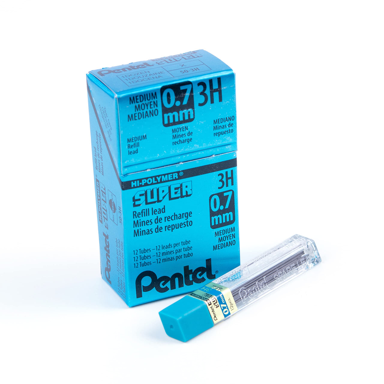 Pentel Super Hi-Polymer Lead Refill, 0.7mm Medium, 3H, 144 Pieces of Lead (50-3H), Gray