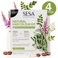 SESA 4 Step Natural Hair Colour Kit - For HIGH GREY% - 100% Organic & Ayurvedic - NO Ammonia, PPD, Peroxide, 200gm + 40ml