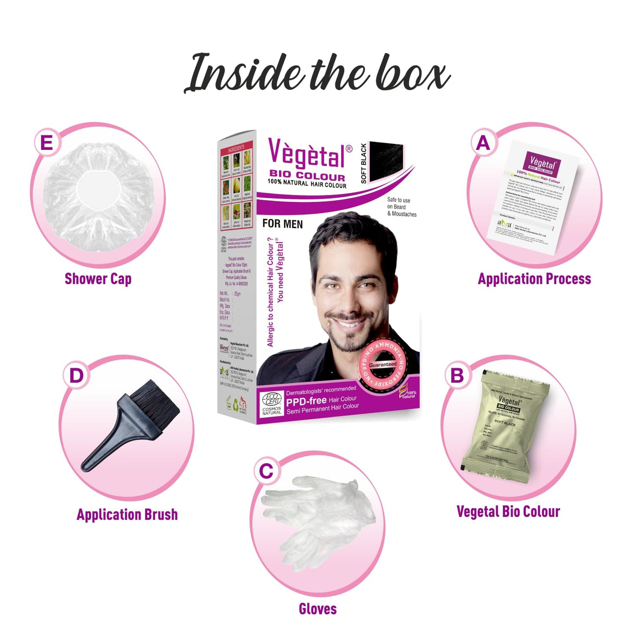 Vegetal Bio Colour - 25g Each | Experience Natural Black Beard Hair Color for Men | Ammonia-Free, PPD-Free, 100% Organic, and Herbal | Safe and Effective Beard Dye| Complete Kit Included