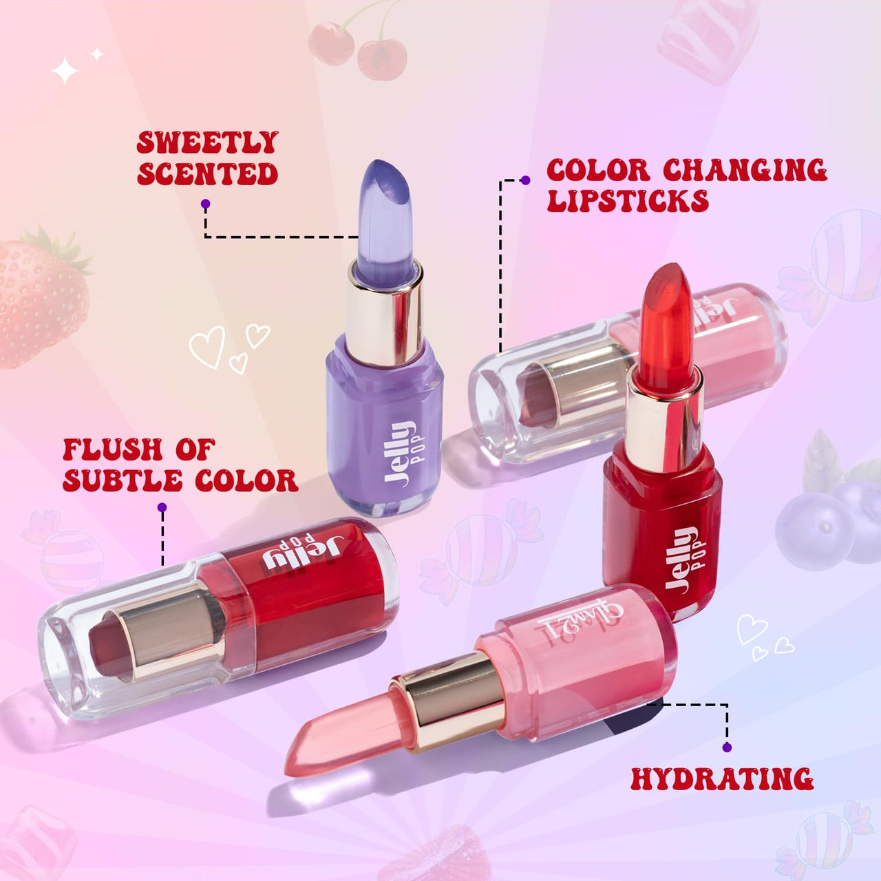 Glam21 Jelly Pop fruity gel lipstick| Moisturising | Glossy Finish | Gives a Natural Colour | Lightweight | 02- Strawberry Red, 3.5gm