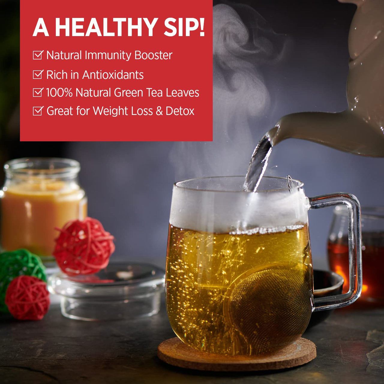 Chaayos Herbal Premium Gift Diwali Hampers | Contains Green Tea with Six natural Ingradients with Steel tea Infuser, Glass Mug & Golden Spoon for Tea & Coaster | Whole Leaf Green Tea Set | Green Tea Gift Box | Diwali Gift pack | Whole Leaf Green Tea Set |