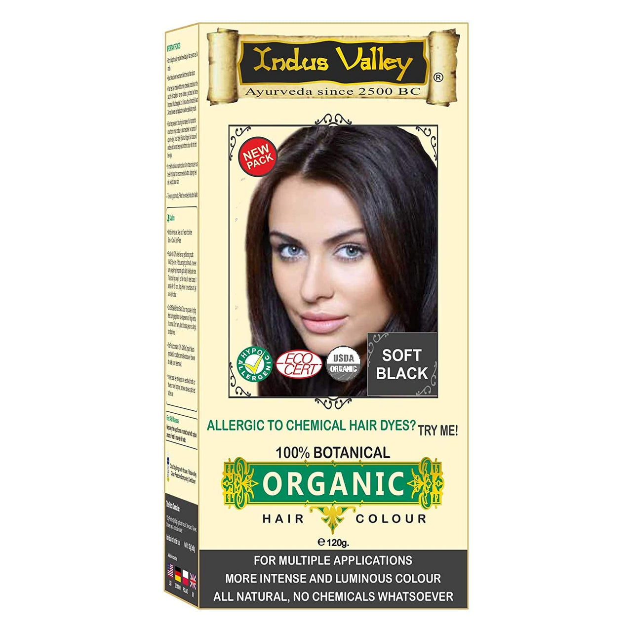 INDUS VALLEY 100% Certified Organic Hair Colour (Soft Black) - (120g*2=240g)