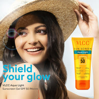 VLCC Aqua Light Sunscreen Gel SPF 50 PA+++ | Fast-Absorbing, Non-Greasy, No White Cast | Broad Spectrum UV Protection | Hyaluronic Acid & Vitamin C | Dry Touch, Lightweight, Hydrating Sunscreen - 100g