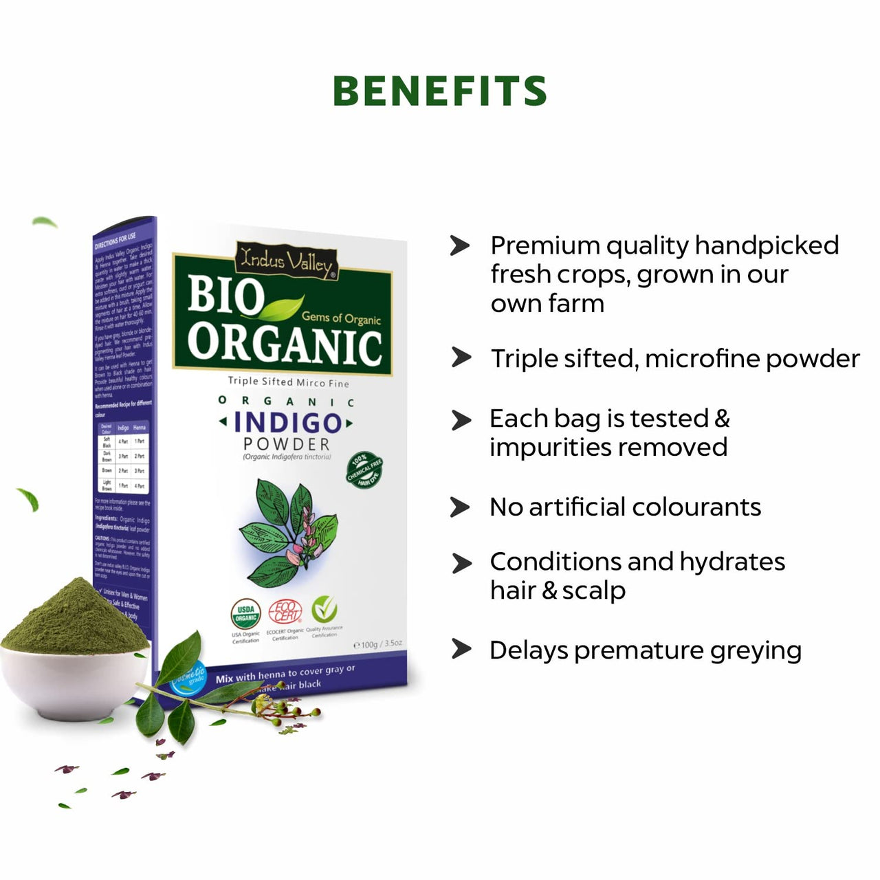 Indus Valley Bio Organic Herbal Henna Paste -150 g, with Herbal Indigo Powder -100 g