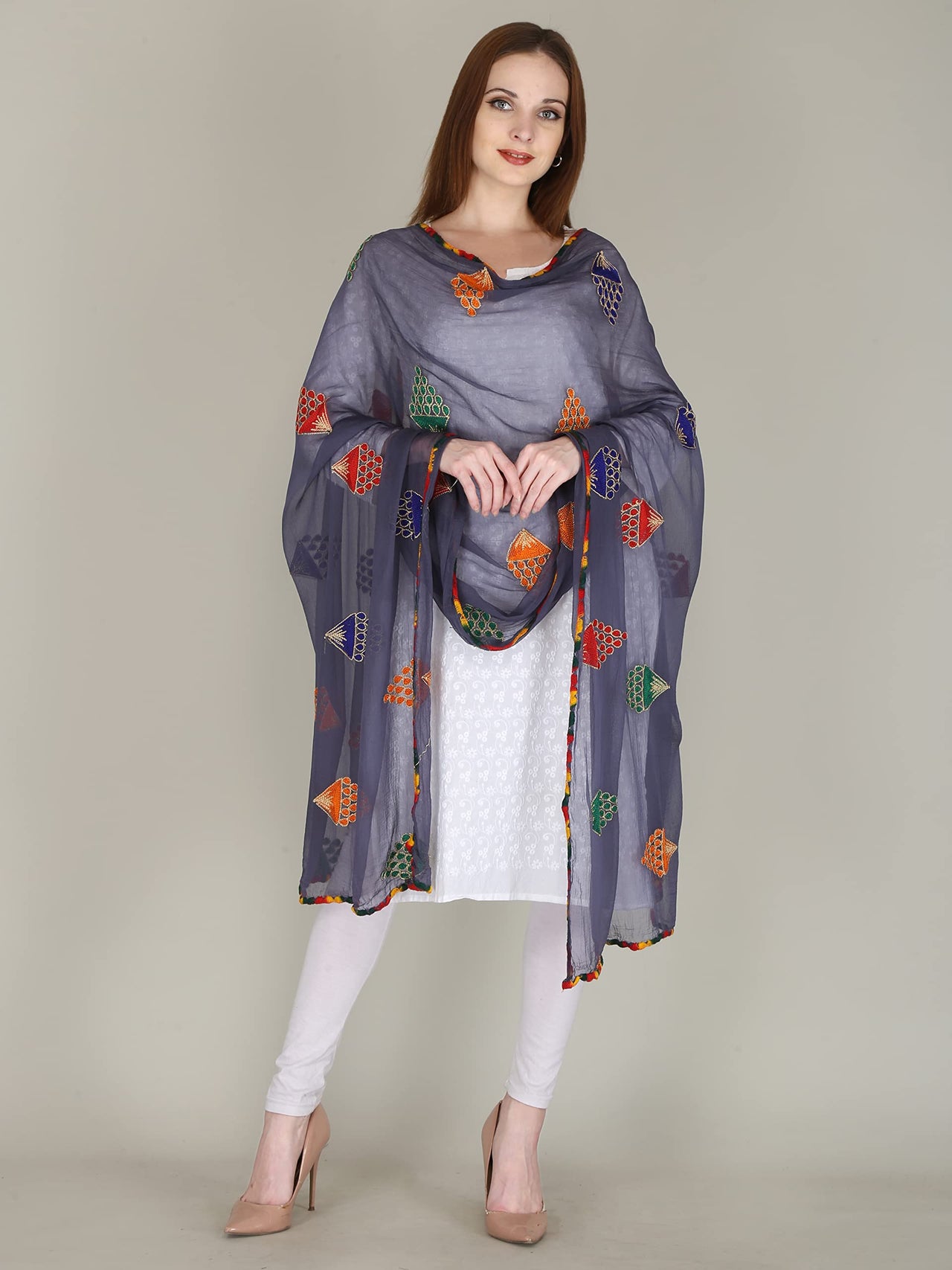 DIAMO Embroidered Chiffon Women's  Dupatta