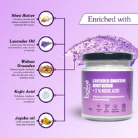 BAKE 2% Kojic Acid Lavender Smoothie Body Scrub for Women & Men | Skin Brightening, Treats Hyperpigmentation & Tan Removal | Shea Butter, Walnut Granules, Jojoba Oil | 150g