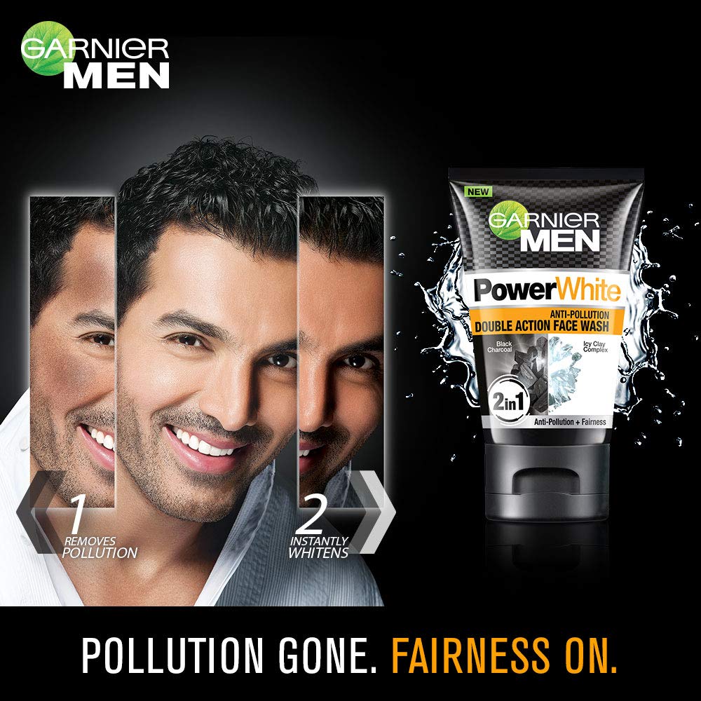 Garnier Men Power White Anti-Pollution Brightening Moisturiser,40g & Garnier Men, Face Wash, Brightening & Anti-Pollution, TurboBright Double Action, 100 g