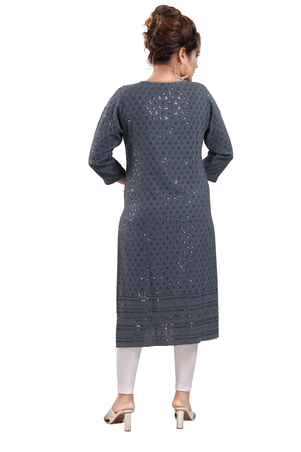 QUEEN SHIELD Women's  Knee Length Rayon Chikan-Kari KurtaKurti (QS_6631)