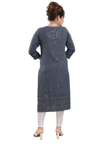 QUEEN SHIELD Women's  Knee Length Rayon Chikan-Kari KurtaKurti (QS_6631)