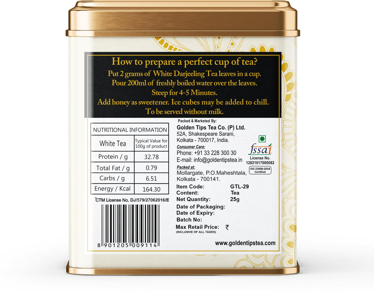 Golden Tips White Exotica Tea Loose Leaves Tin can (25 Gram, 12 cups)
