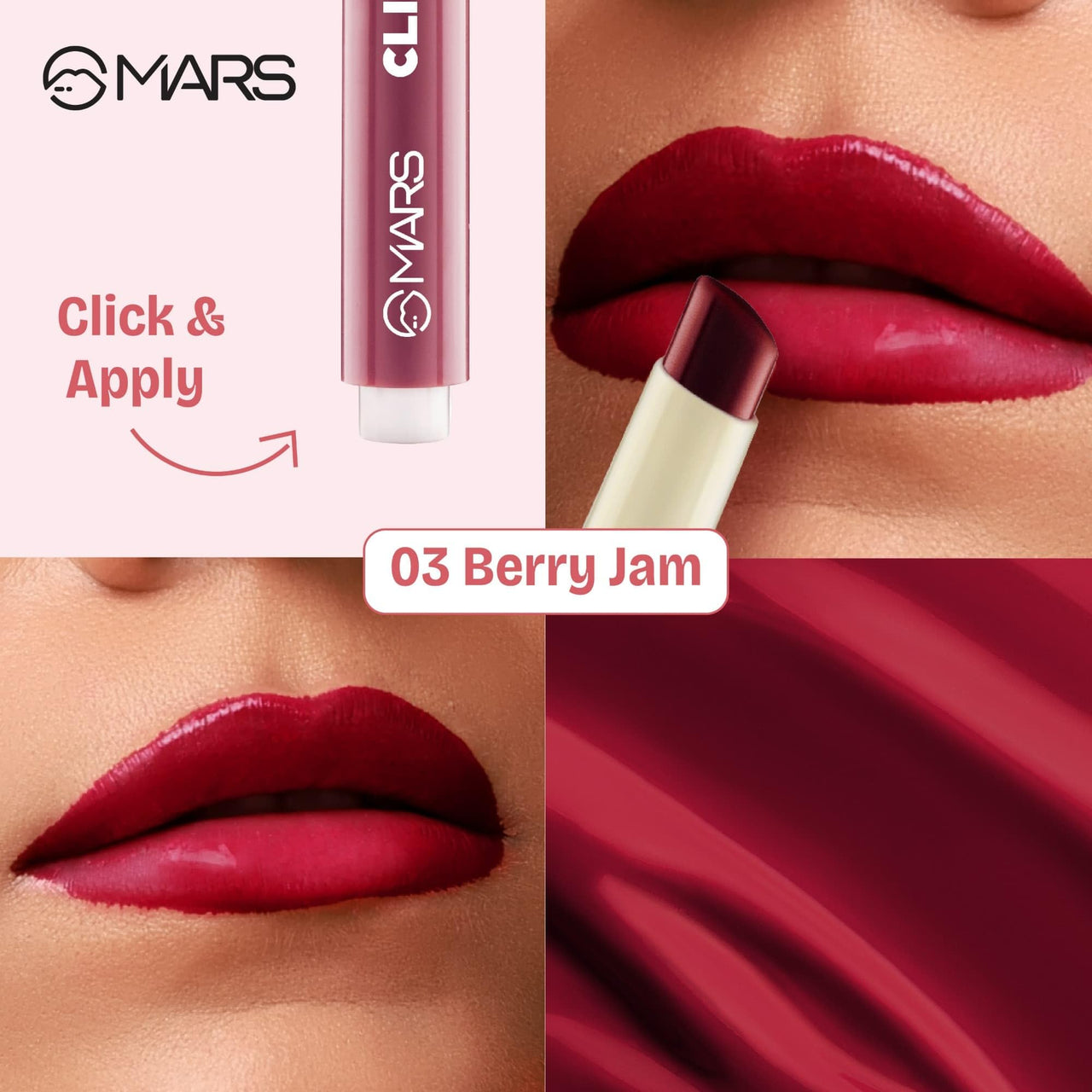 MARS Click Stix Gloss Lip Balm (2.0 gm) (03-BERRY JAM) | High Pigmented | Ultra-Glossy Finish | Non-Sticky | Hydration | Enriched with Cocoa Butter