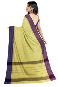 SENSAN Women’s Handloom Kanchi Cotton Saree with Blouse Piece [SKU:430] Light Beige×Navy Blue