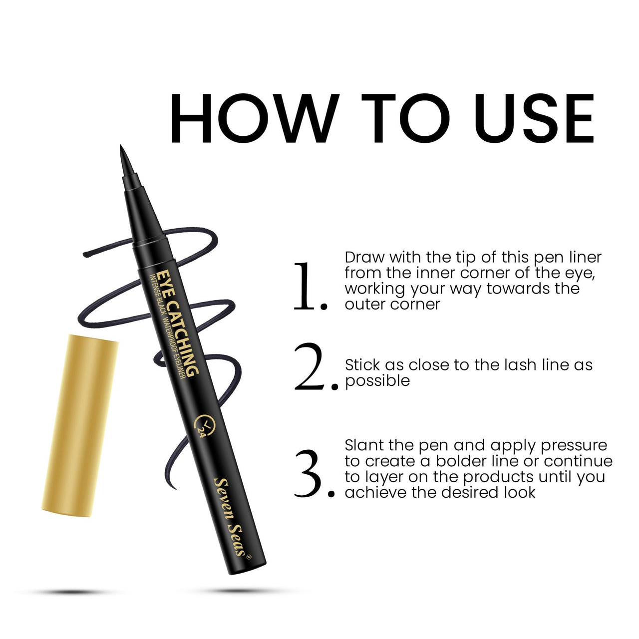 Seven Seas Eye Catching Sketch Eyeliner Long | Lasting Sweat, Waterproof | Eyeliner for women, Girls (Black, 0.55ml)