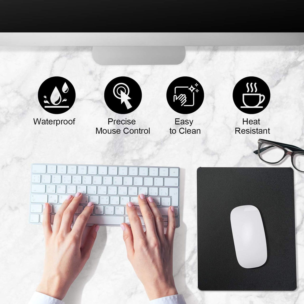 Mouse Pad, Black Premium Hard Metal Aluminum Mousepad, Double Side Waterproof Ultra Smooth Mouse Pad for Fast and Accurate Mouse Control for Office and Gaming, 9.4 x 7.9inch Medium