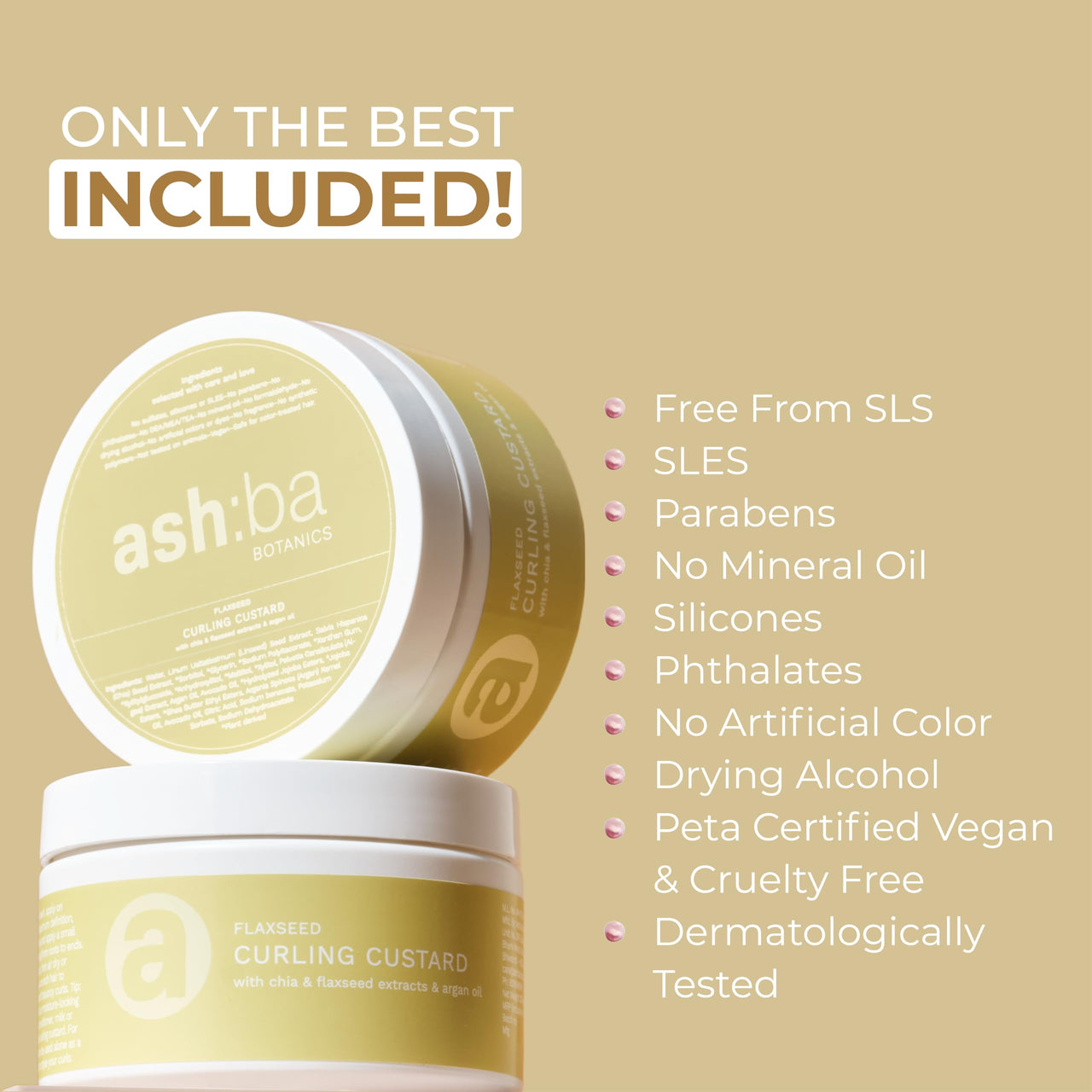 Ashba Botanics Flaxseed Curling Custard For Wavy, Curly, Frizzy & Coily Hair | Argan, Avacado Oil, Shea Butter | Provides Moisture, Controls Frizz, Strong Hold | Phthalates & Parabens Free (ml, 50)