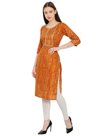 InTrend Forever Bandhani Foil Print Designer || Cotton Kurta for Ladies || Straight Fit || Zari & Sequins lace || Kurtis for Women