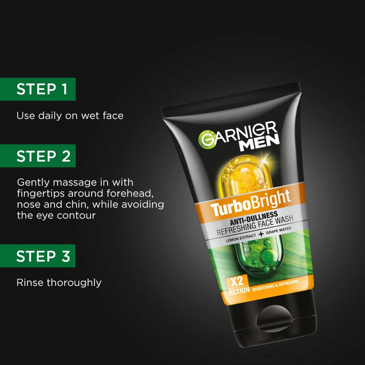 Garnier Men, Face Wash, Brightening & TurboBright Double Action, 100 g