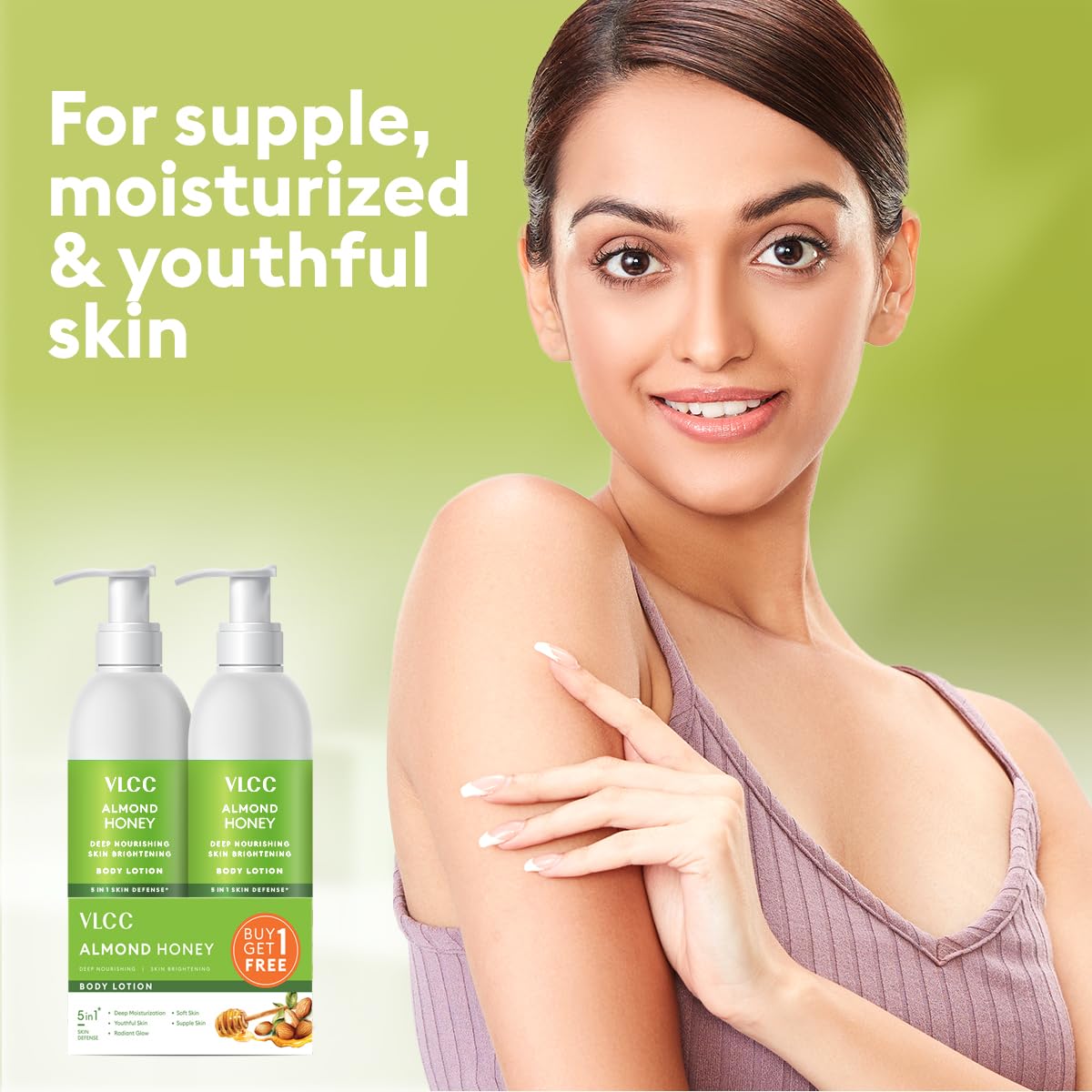 VLCC Almond Honey Deep Nourishing & Skin Brightening Body Lotion - 350Ml + 350Ml | | Deep Nourishment, Glowing & Youthful Skin | With Almond Oil, Honey, Cocoa Butter & Aloe Vera.