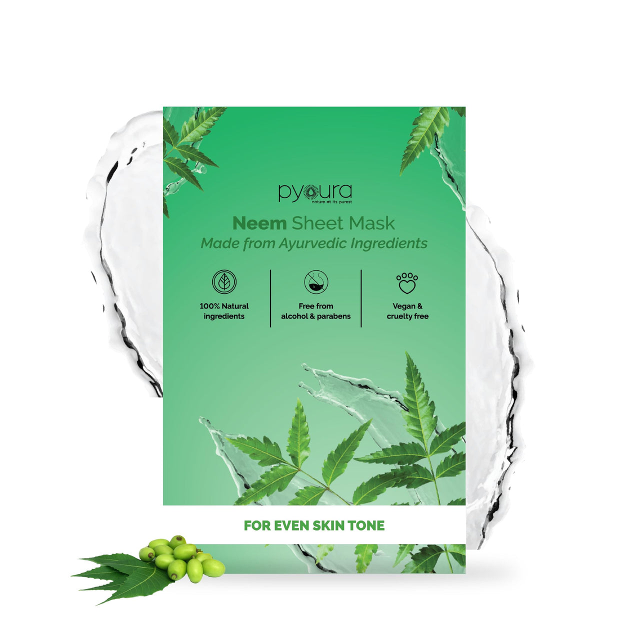 PYOURA Even Skin Tone Neem Face Sheet Mask, Pure Neem Extract, Helps Manage Dark Spots, Pigmentation & Acne-Pimples, Vegan & Cruelty-Free, Pack of 2, Each 23g