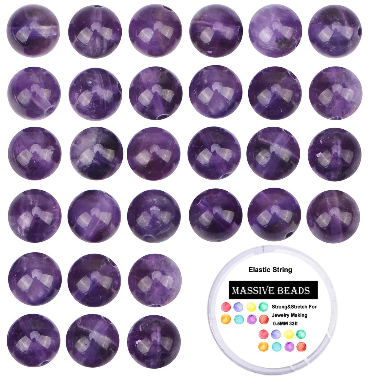 100Pcs Natural Crystal Beads Stone Gemstone Round Loose Energy Healing Beads with Free Crystal Stretch Cord for Jewelry Making (Amethyst, 6MM) Amethyst