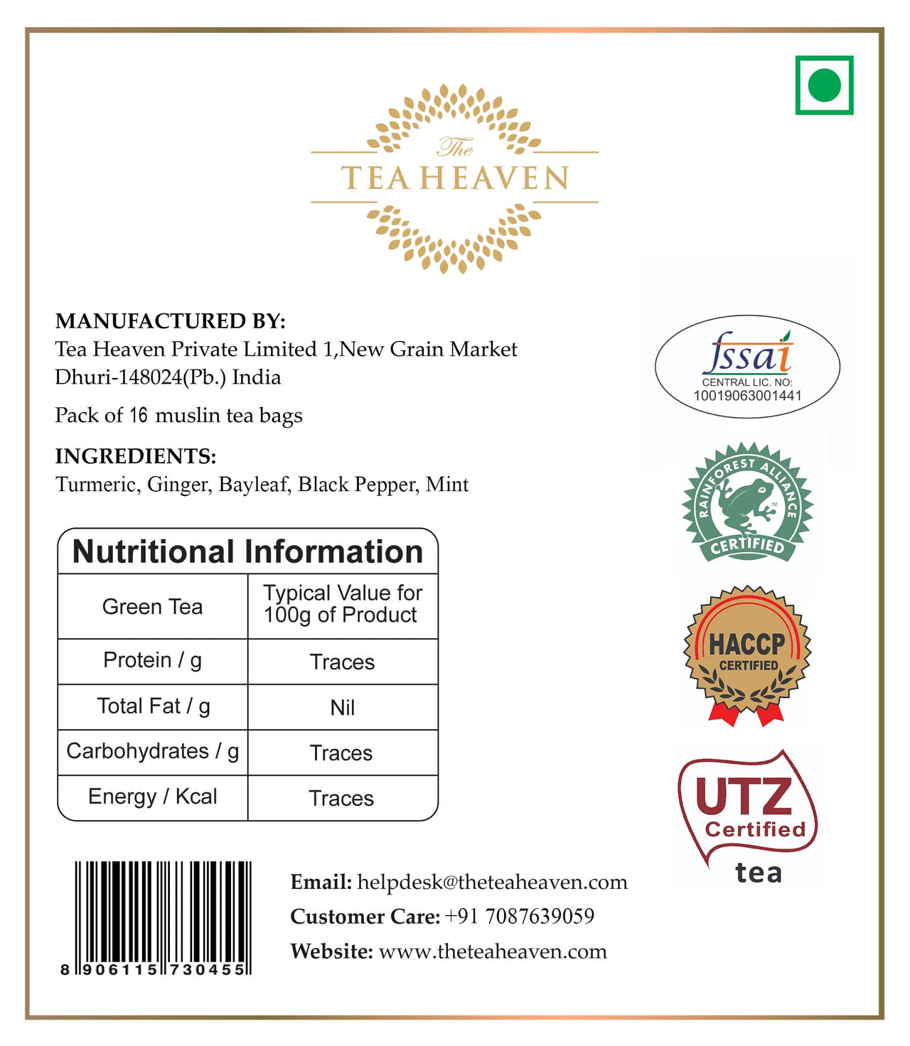 The Tea Heaven | Tea Gift - Immunity Booster- Turmeric Herbal Tea (Wellness Tea) - 100% Organic Ingredients- 17 Tea Bags(16+1 Free Sample)- No Caffeine