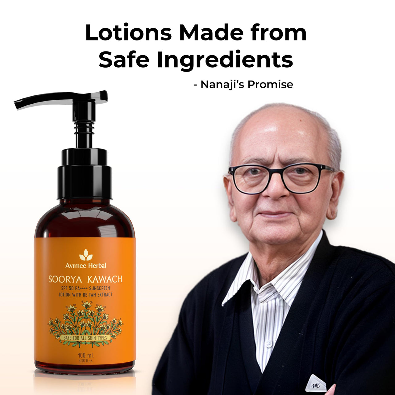 Avimee Herbal Soorya Kawach SPF 50 PA ++++ Sunscreen Lotion with Detan Extract | Broad Spectrum UVA, UVB & Blue Light Protection | For Acne & Marks Free Skin | 100 mL