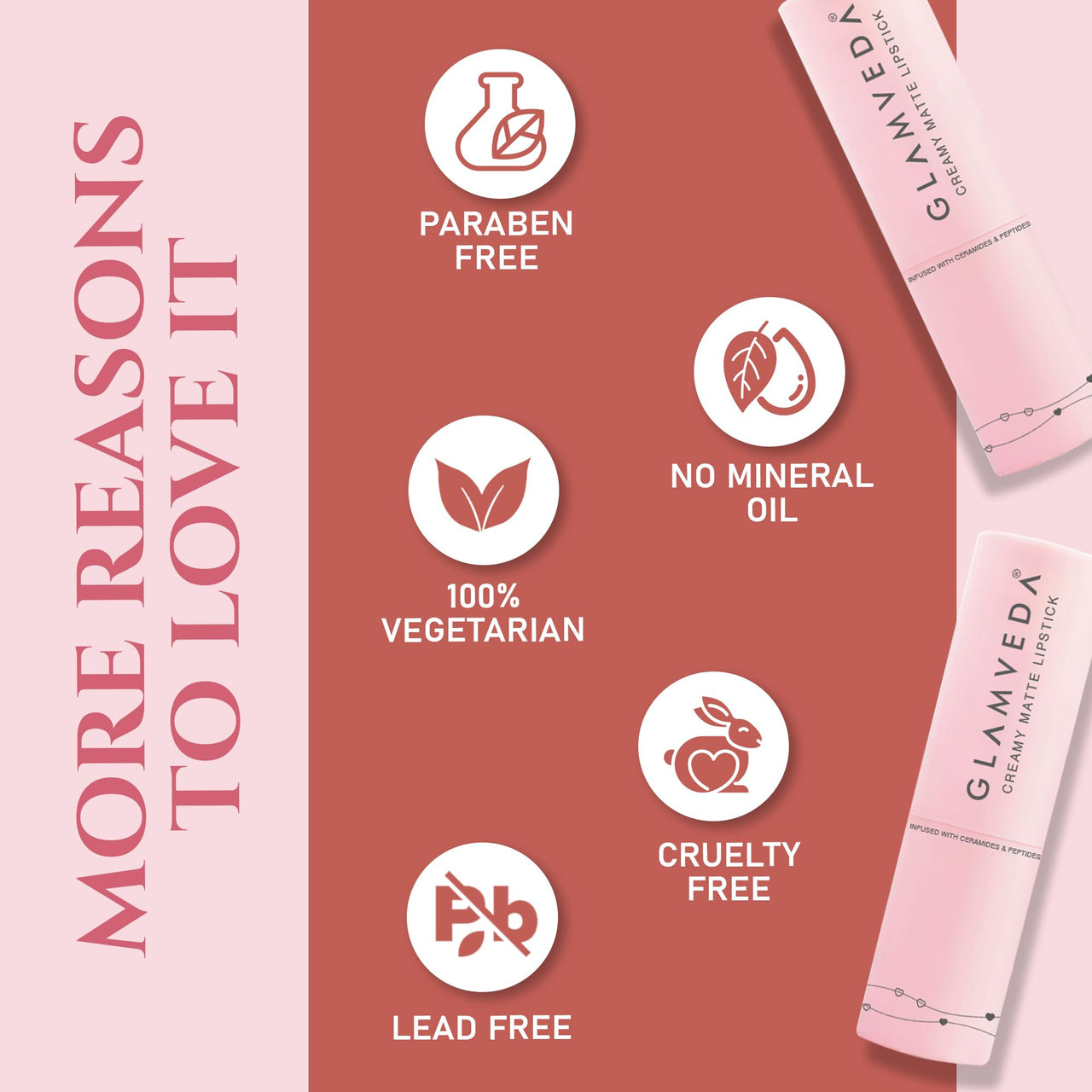 Glamveda Creamy Matte Long Lasting Lipstick with Ceramides & Peptides, Lightweight, 12 Hour Wear, Smudgeproof & Transferproof - Peaches 302