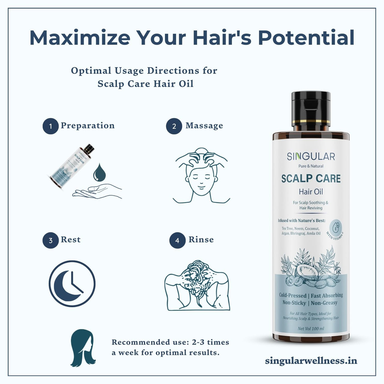 Singular Scalp Care Hair Oil for Itchy Scalp, Soothing & Sebum Control, Cold-Pressed with Tea Tree, Neem, Argan & More - 100 ml