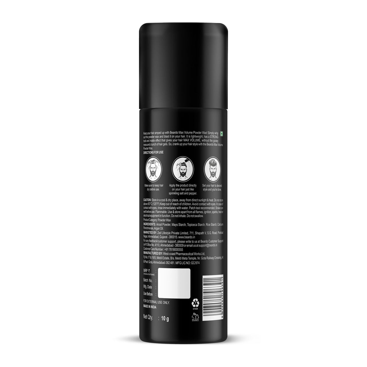 Beardo Max Volume Powder Wax 10 gm | Matte Finish | Strong Hold | Restylable | Hair Styling Wax | Hair Wax Powder For Men