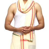Rameshwaram Fabrics Men's  Solid Cotton Silk Dupatta (Ramesh_Fabrics_22_Cream)