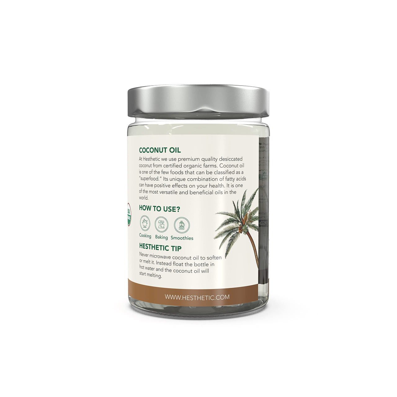 HESTHETIC - Virgin Cold Pressed Coconut Oil | 500ml Glass Jar | Multi-Purpose Oil for Cooking, Baking, Salads, Smoothies, Hair, Skin, Massage, Oil Pulling & More | 100% Pure & Natural Nariyal oil