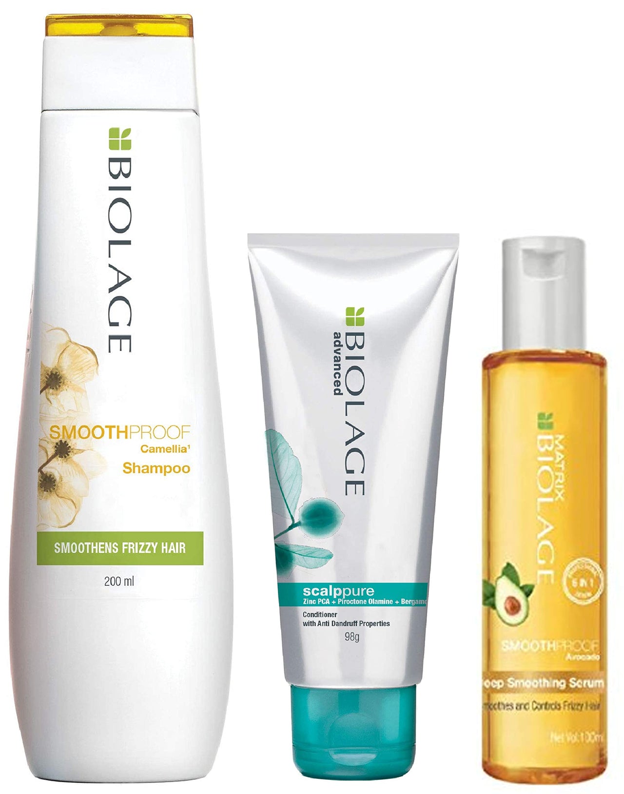 Biolage Smoothproof Deep Smoothing 6-In-1 Professional Hair Serum For Women & Men For Frizzy Hair & Biolage Smoothproof Shampoo & BIOLAGE Scalppure Conditioner