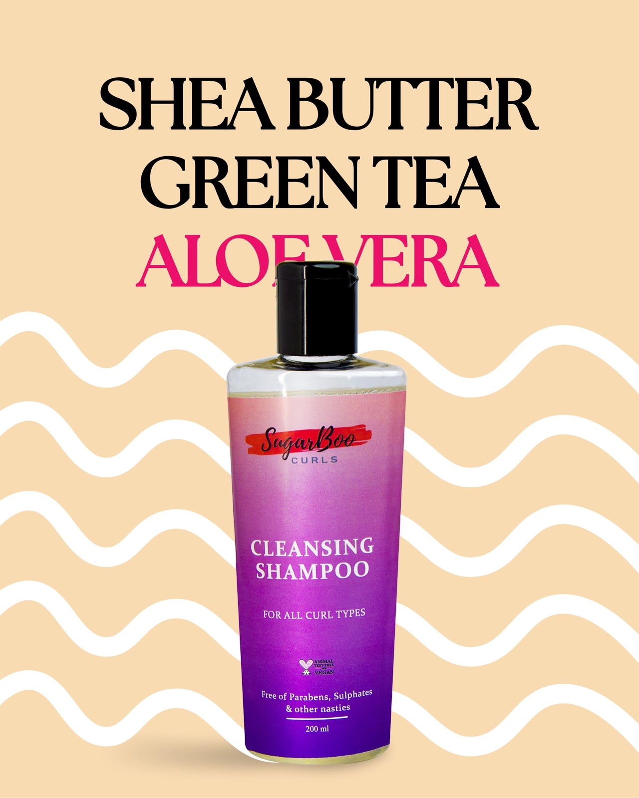 SugarBoo Curls Cleansing Shampoo (100ml) for Dry, Frizzy, Wavy, Curly Hair. Vegan & CG Friendly. No Parabens, Sulphates & Other Nasties