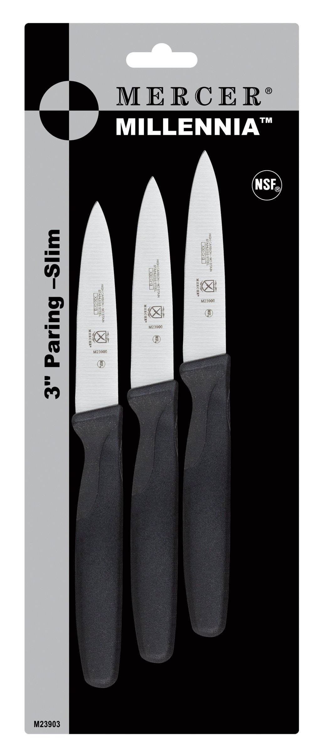 Mercer Culinary M23903 Millennia Black Handle, 3-Inch Slim Paring Knives (3-Pack), Paring Knife 3" Paring Knife (Slim) (Pack of 3)