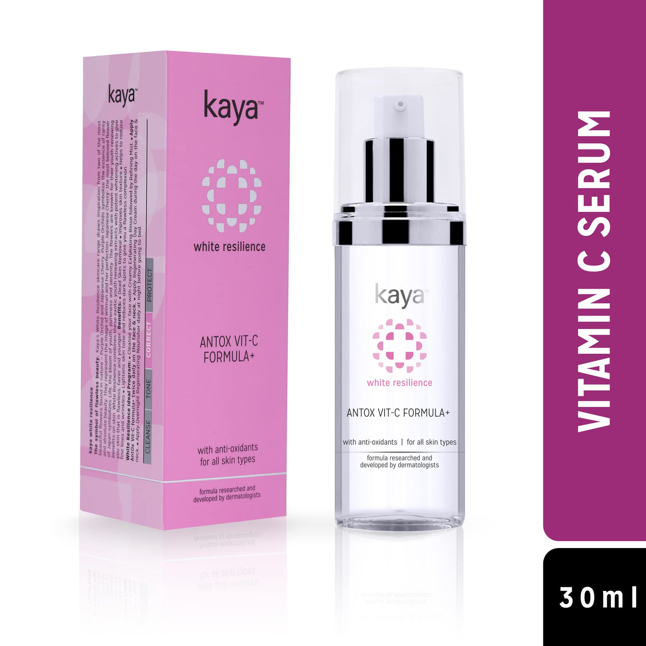 Kaya Clinic Antox Vit-C Formula Vitamin C Face Serum With Anti-Oxidants, Anti Ageing Serum For Brighter Skin Of All Skin Type, 30ml