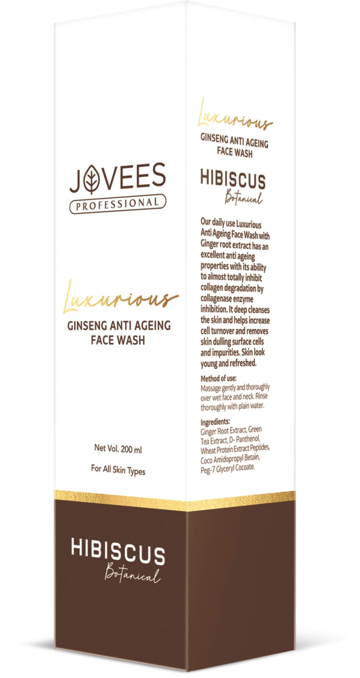 Jovees Herbal Luxurious Ginseng Anti Ageing Face Wash with Ginger Root & Aloe Vera Extract | For Brightening Skin | Improves Skin Texture 200ml