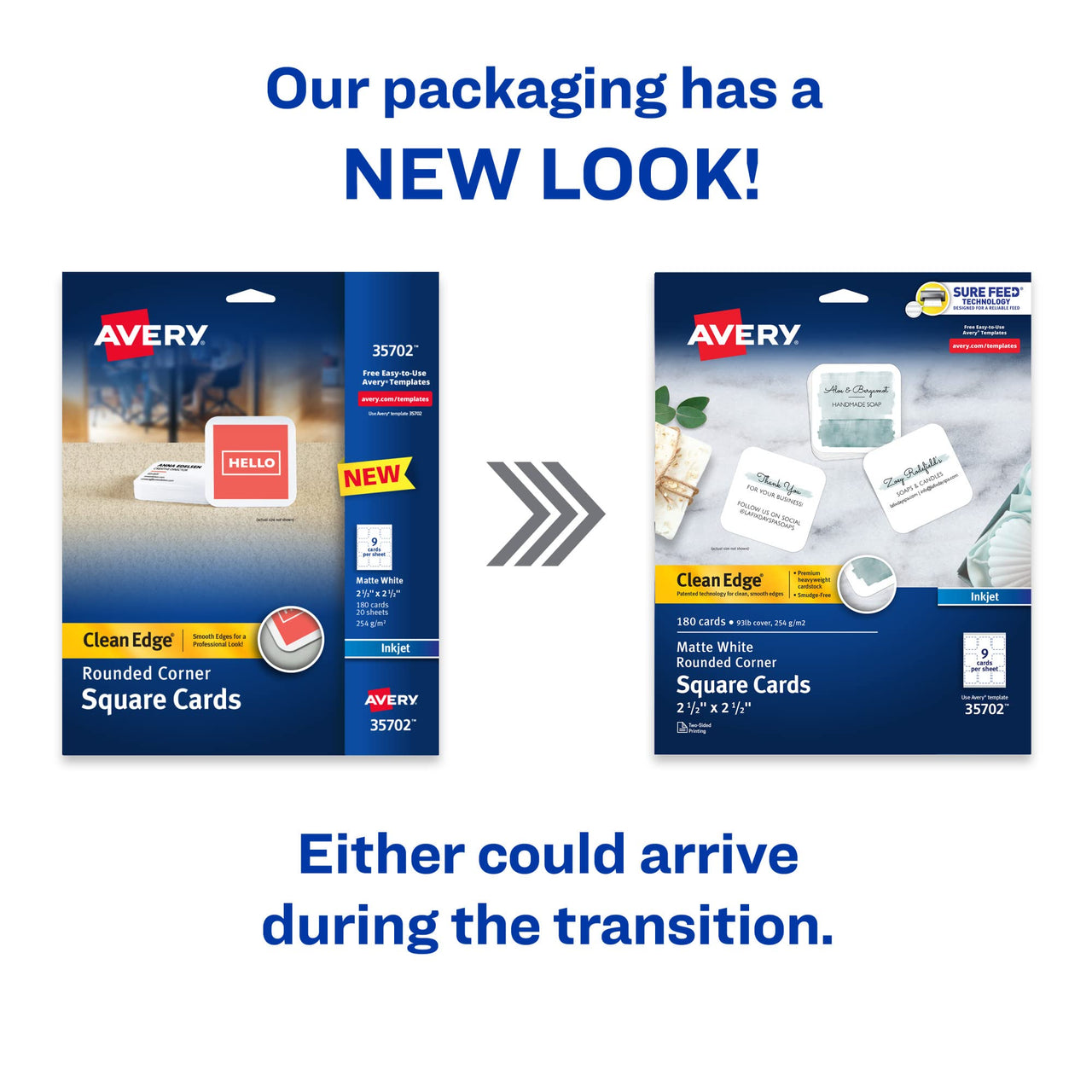 Avery Clean Edge Printable Square Cards with Sure Feed Technology, Rounded Corners, 2.5" x 2.5", White, 180 Blank Cards for Inkjet Printers (35702)