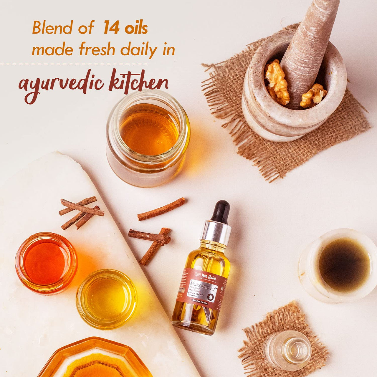 Nat Habit Patchouli Manjistha Mukhalaya, Face Oil For Aging & Wrinkle Protection with Blend of 14 Cold Pressed Oils, No Mineral Oil or Chemicals (30ml)