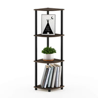 Furinno Turn-N-Tube 4-Tier Corner Display Rack Multipurpose Shelving Unit, Dark Brown Grain/Black 4-Tier Round Tube