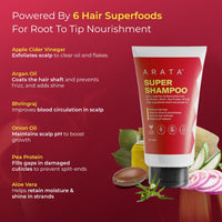 Arata 6-in-1 Super Shampoo | Prevents Hair loss | Restores pH Balance | Boosts Hair Thickness | Reduces Breakage | Fights Microbial Infections | Adds Shine | Shampoo For Women & Men | 150ml