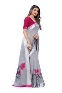 Tarshika Women's  Linen Blend Printed Saree With Blouse Piece(LINEN SAREE_NEW)