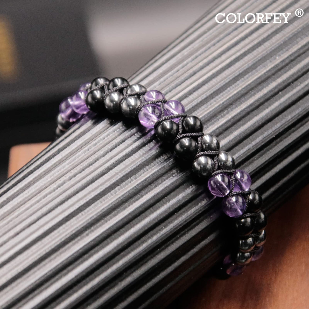 Triple Protection Bracelet for Women, Genuine Healing Crystal Bracelet Amethyst Black Obsidian Hematite 6mm, Pyramid Energy Crystal Beads Bracelet for Protection and Balance