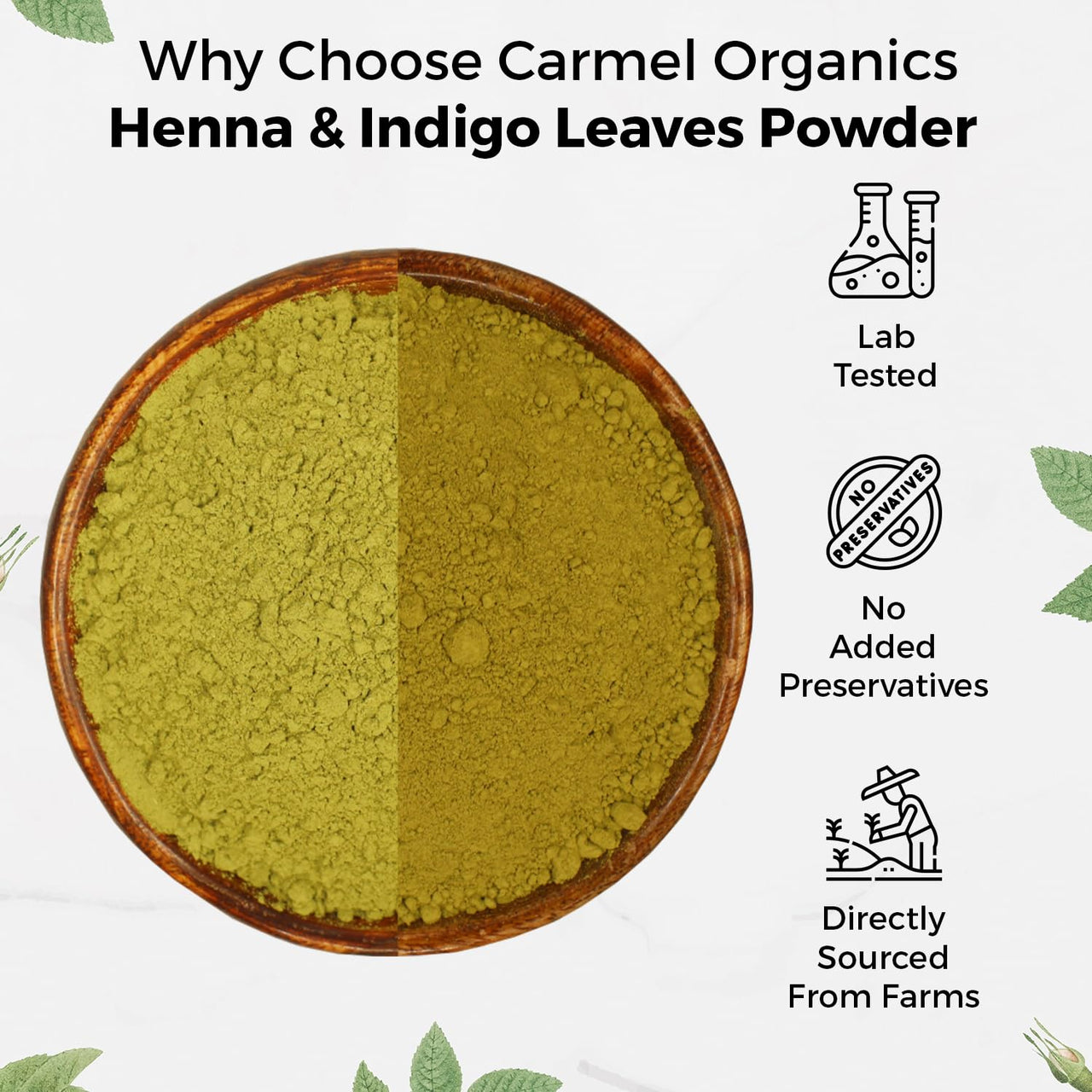 CARMEL ORGANICS Hair Color Henna & Indigo Leaves Powder Combo (340gm Each) | No Added Preservative and Additives | Non-GMO | Made By Pure And Natural Dried Leaves